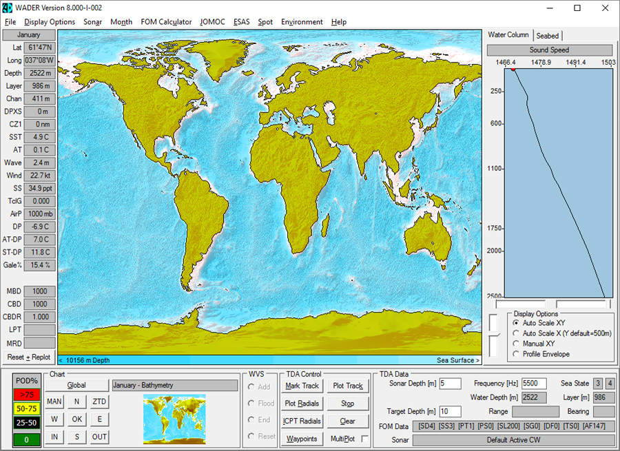 OAD_main_screen OAD ocean acoustic developments wader V8 version 8 sonar range prediction
