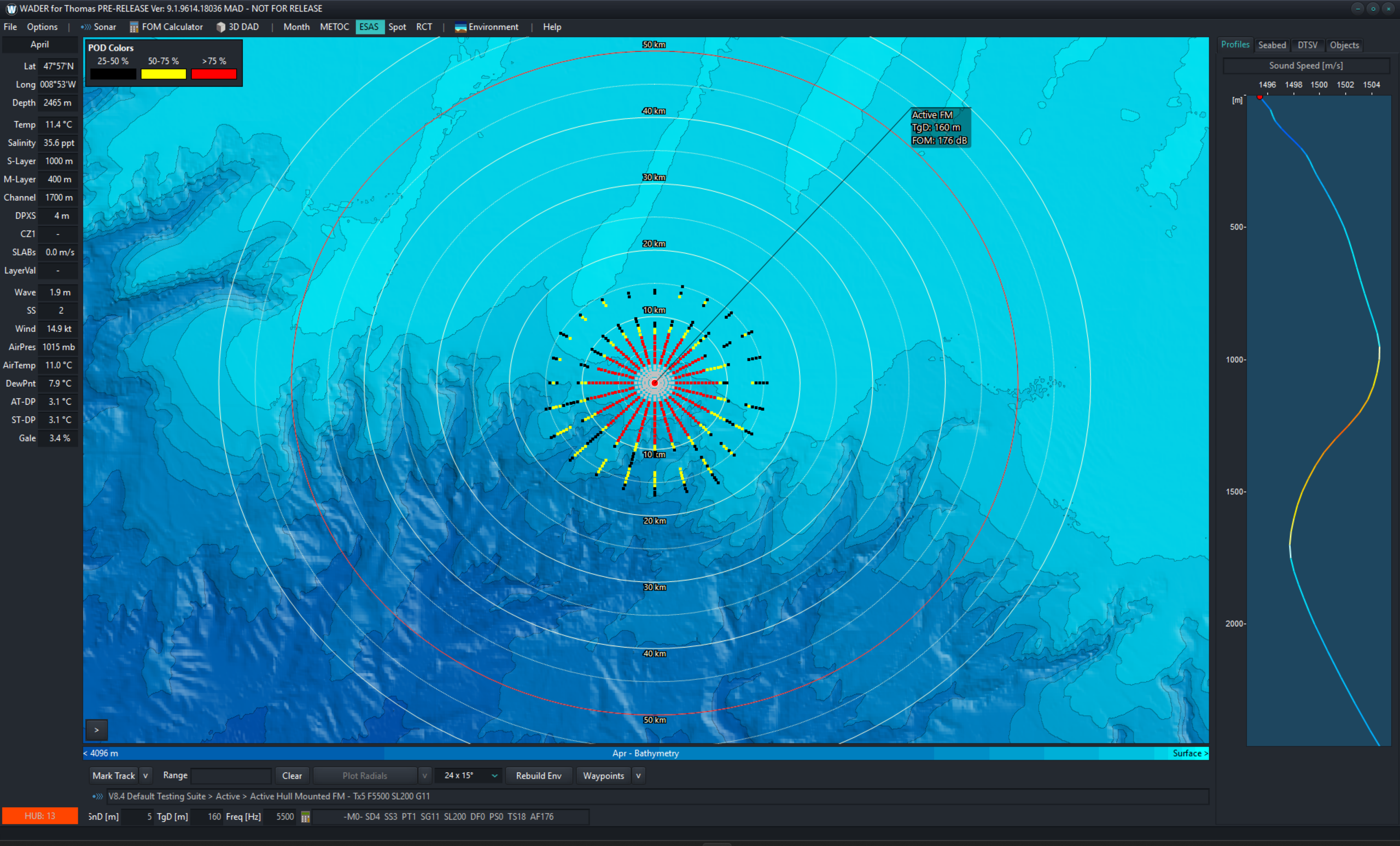 WADER V9.2 Main Screen Sonar Range Prediction WADER sonar range prediction and global ocean information system
